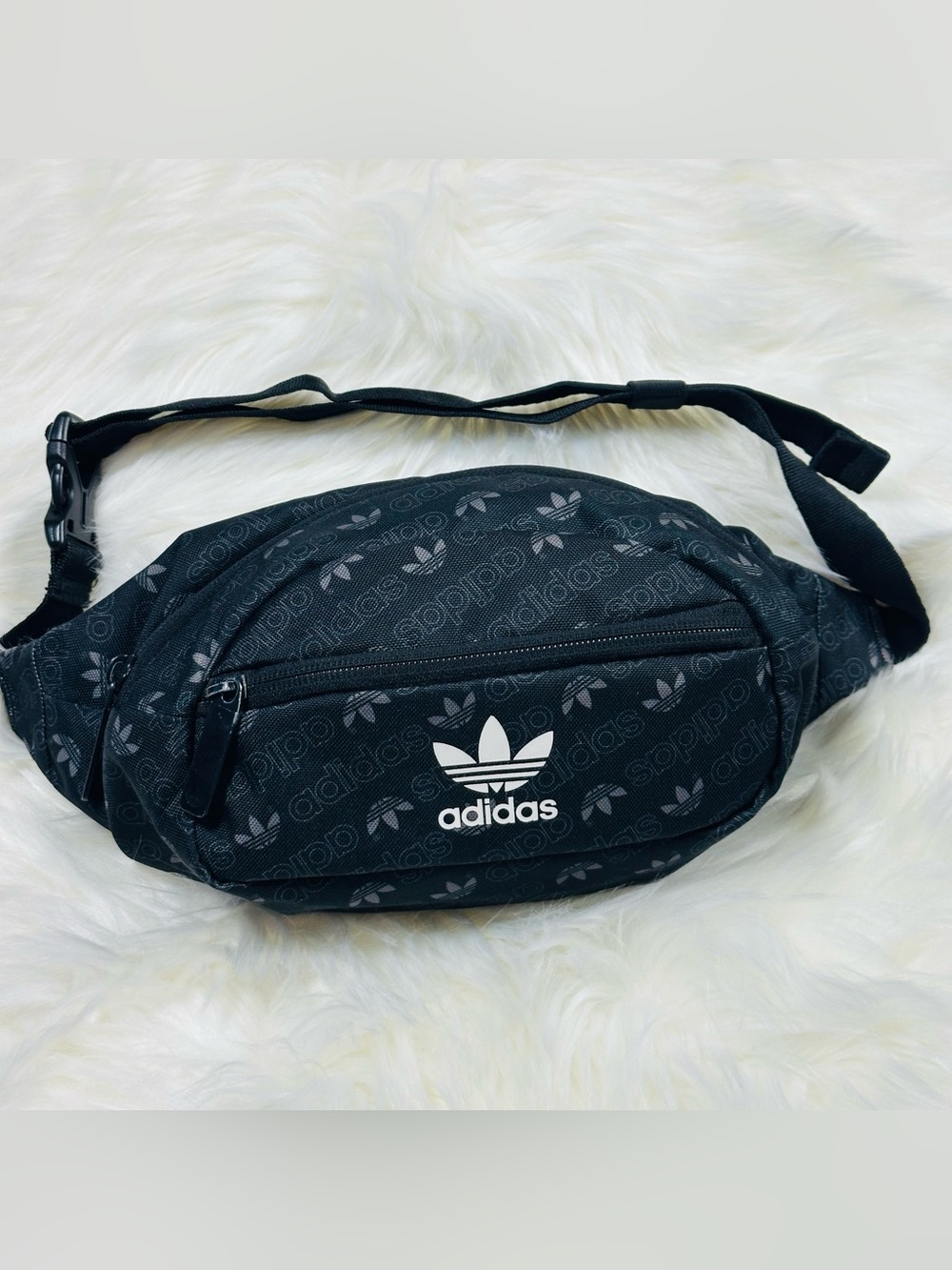adidas Black Logo Pattern Waist Bag